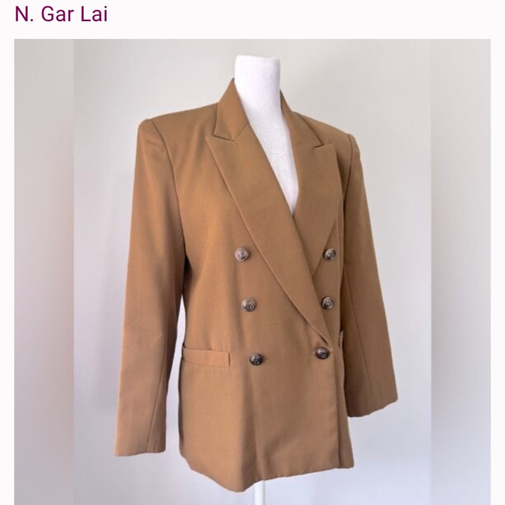 N. Gar Lai Khaki Brown Double Breasted Blazer